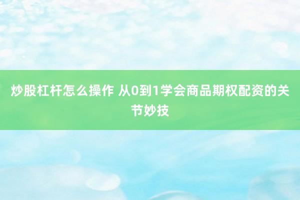 炒股杠杆怎么操作 从0到1学会商品期权配资的关节妙技