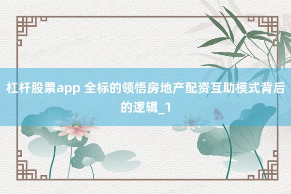 杠杆股票app 全标的领悟房地产配资互助模式背后的逻辑_1